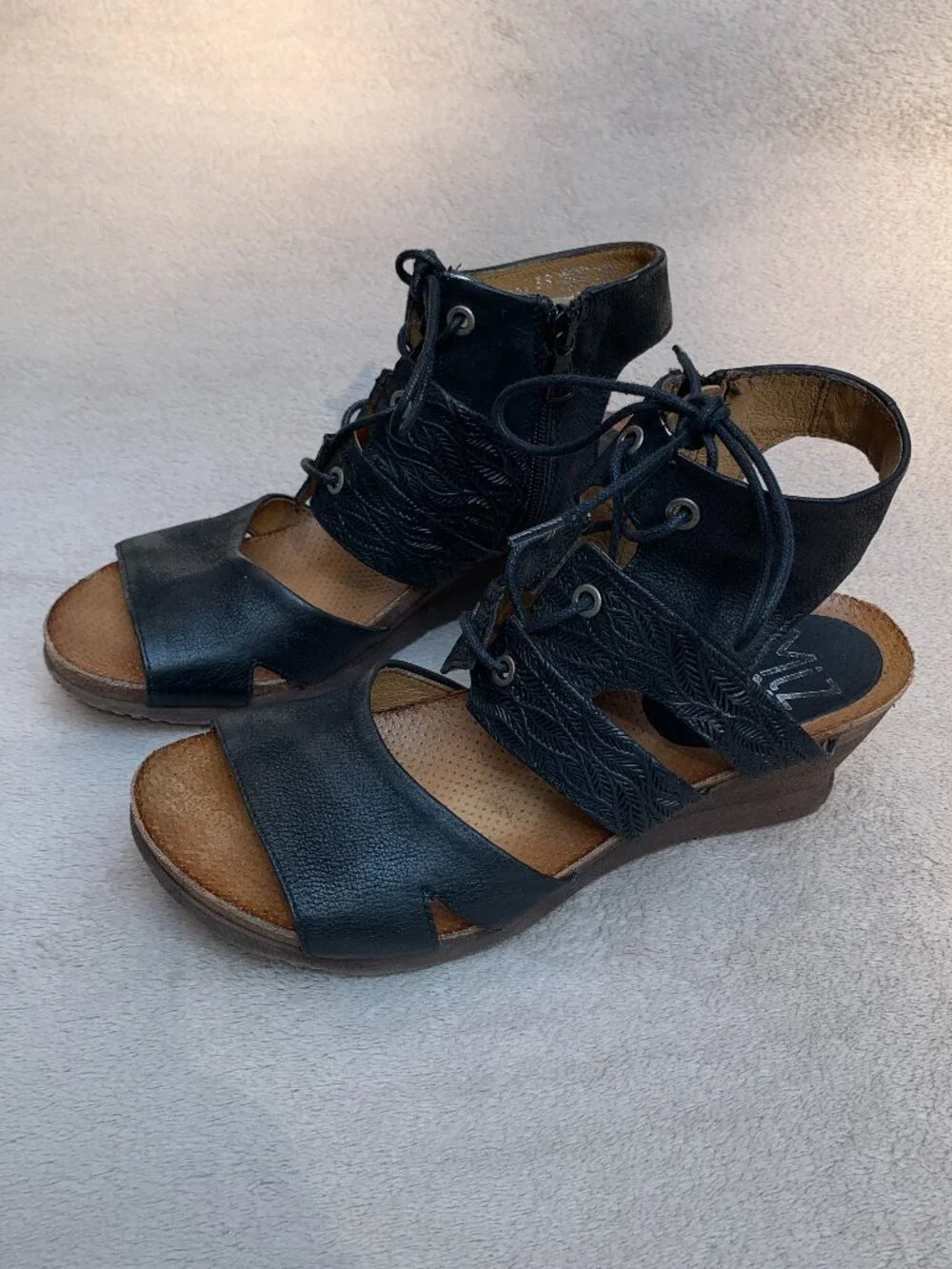Miz Mooz Sierra Leather Demi Wedge Sandals Sz39